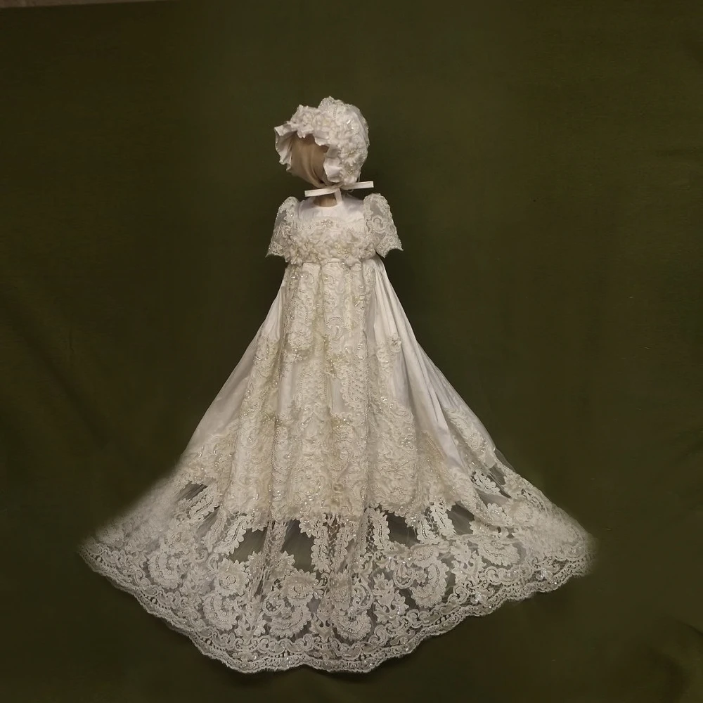 Кружевное платье трапеция с круглым вырезом однотонное|baptism gowns|lace formalbirthday years |