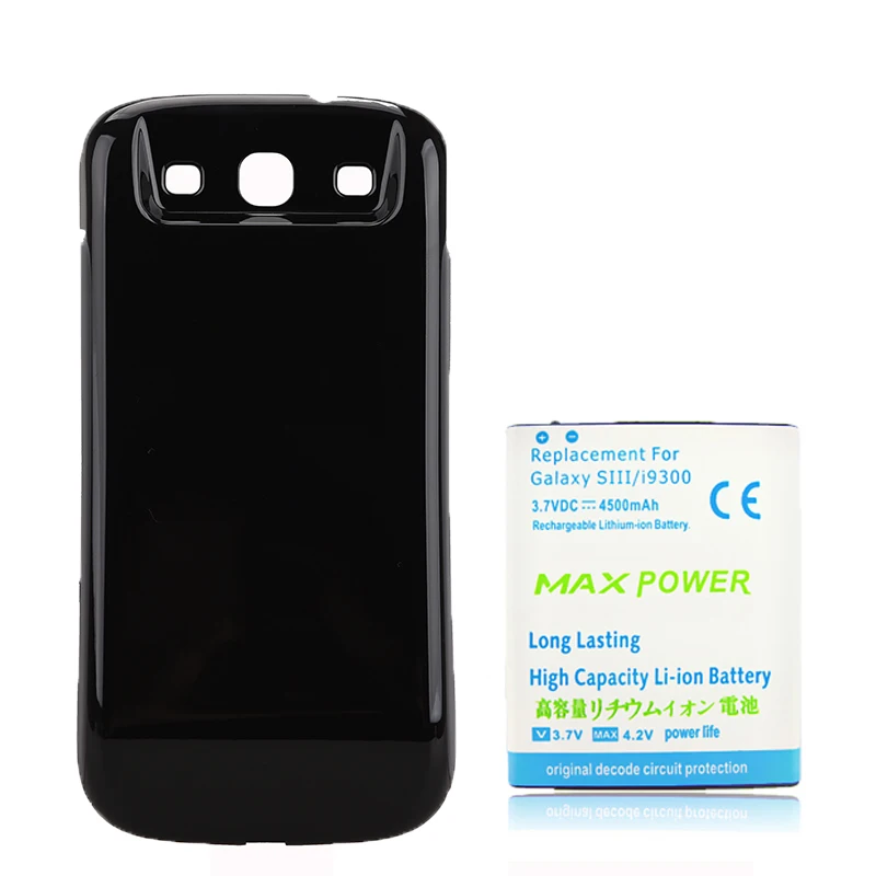 Для Galaxy SIII 4500 мАч удлиненный перезаряжаемый аккумулятор + черный чехол-накладка