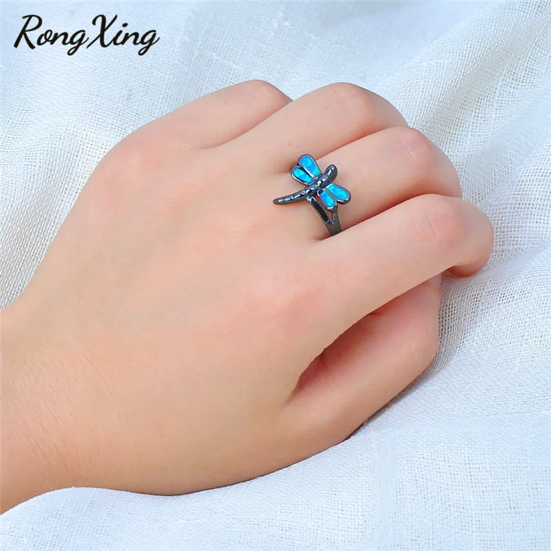 Unique Design Animal Rings Aneis for Women/Men Fashion Blue Fire Opal Ring Vintage Black Gold Filled Band Wedding Jewelry RB0835 | Украшения