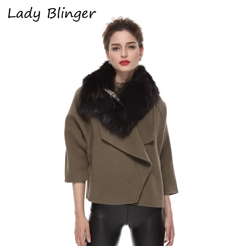 Женский шарф из искусственного лисьего меха Blinger черный палантин с пряжкой на