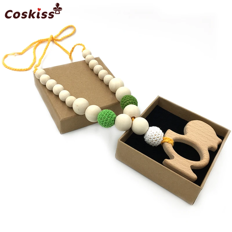 Вязаные бусы Детские Прорезыватели безопасные массивные для зубов деревянные