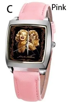 pink Новые женские часы Симпатичные Мэрилин Монро женские часы лучшие модные повседневные Простые кварцевые квадратные кожаные часы - Цвет: pink