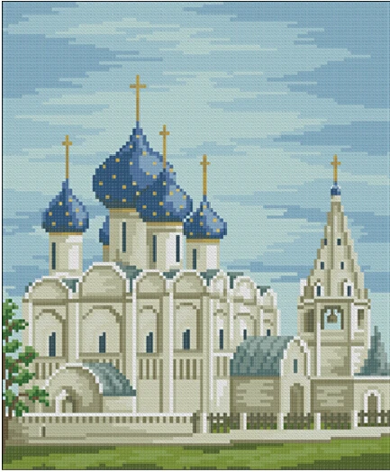 Новые 14ct Счетный крест Наборы замок Россия набор Пейзаж в поперечную полоску с