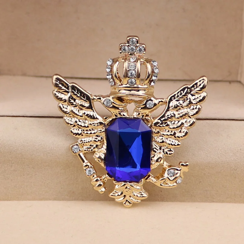 Винтажный синий золотой цвет Роскошная Королевская корона двойная брошь с орлом