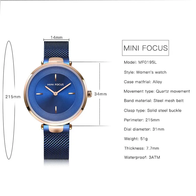 MINIFOCUS, розовое золото, роскошные женские часы, ультра тонкие, простые, под платье, женские наручные часы, кварцевые, браслет из нержавеющей стали, reloj mujer