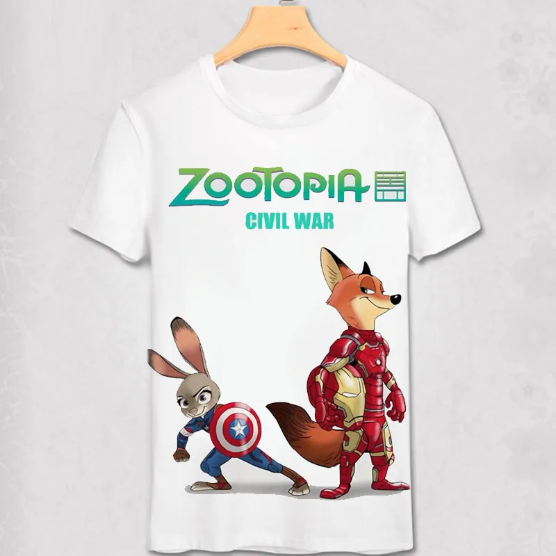 Zootopia футболка Новая Летняя мужская с героями мультфильмов Ник лисица Джуди