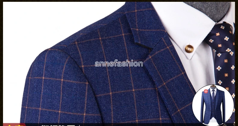 Custom Made Men windowpane check pattern a lot color Suits Retro gentleman Classic Slim Fit blue plaid casual Wedding Suit | Мужская