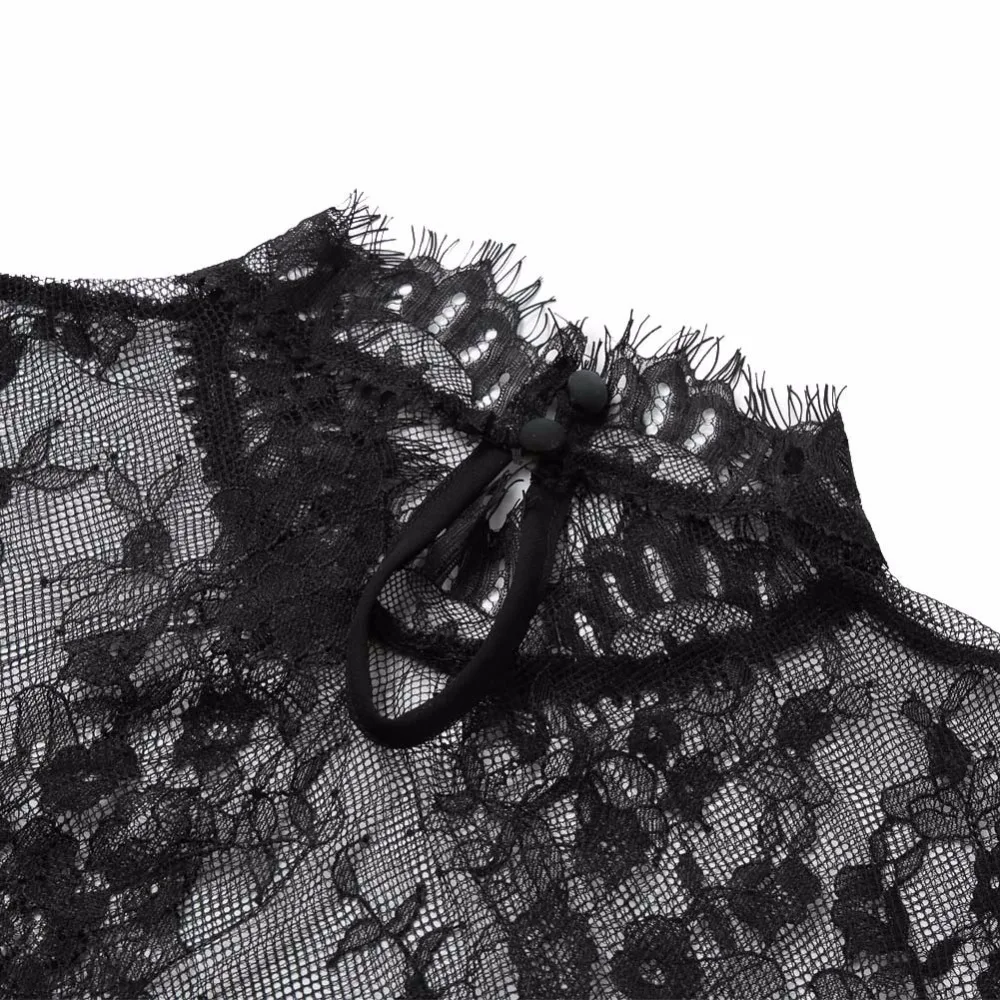 

2020 Sexy Crop Top Women Sheer Lace Tops Embroidery High Neck Half Sleeve Women Blouse Mesh Shirt Clubwear Blusas Ropa Mujer