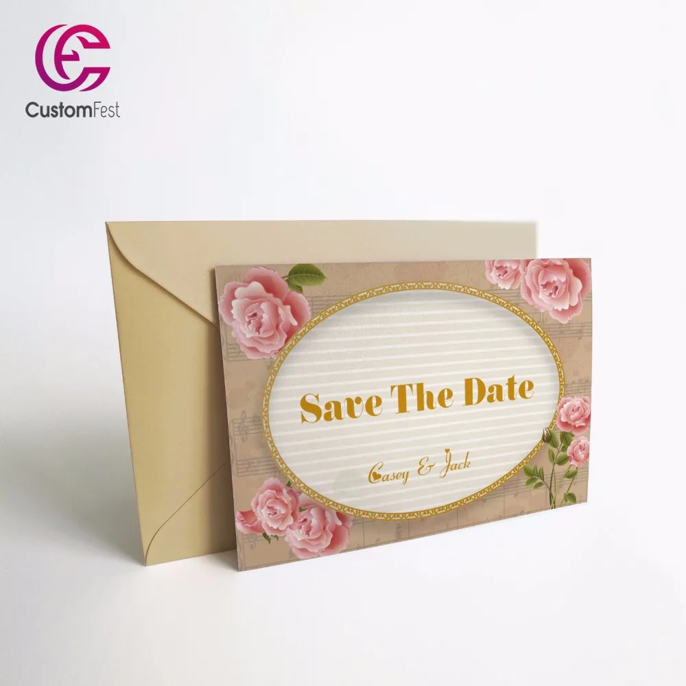 

50pcs/lot Personalized Thank you card or save the date card with free envelop floral theme with flower GXK021