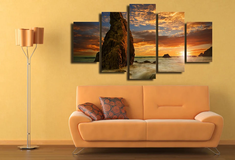 Модульные настенные картины без рамки 5 шт. больше плиаж скали закат Морской