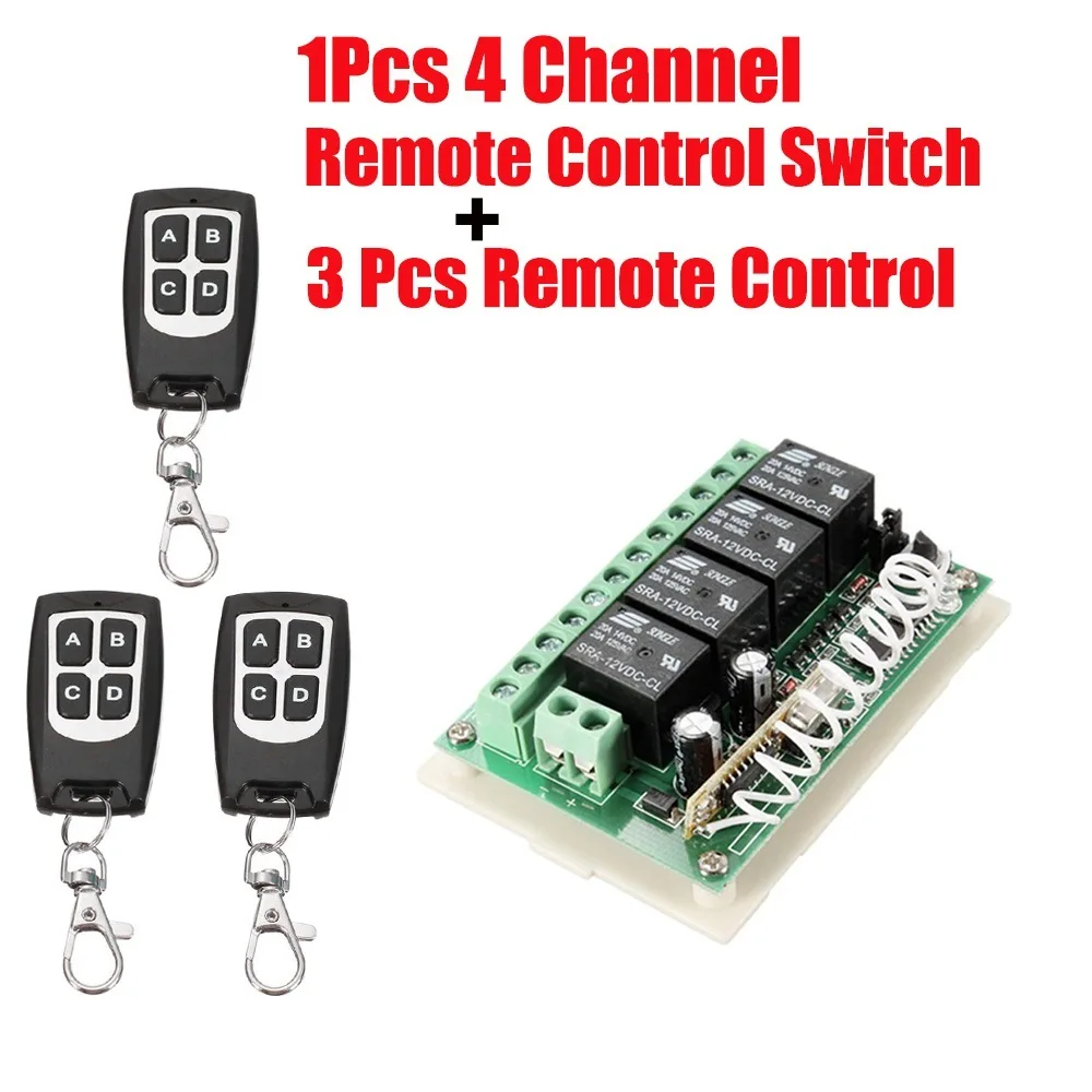 1 Receiver and 3 RC Беспроводной дистанционного Управление RF переключатель 433 МГц DC 12V 4CH 4 канала Беспроводной дистанционного Управление реле Модуль приемника передатчика - Цвет: 1 Receiver and 3 RC