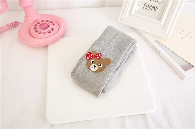 light grey Новые детские колготки для девочек осенние колготки для девочек, Хлопковые вязаные детские колготки плотный тугой с милым медведем для От 3 до 12 лет девочек - Цвет: light grey