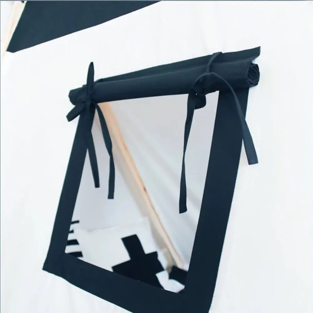 Черно-белый квадратный дизайн 100% хлопок холщовая палатка для детей Игровая с