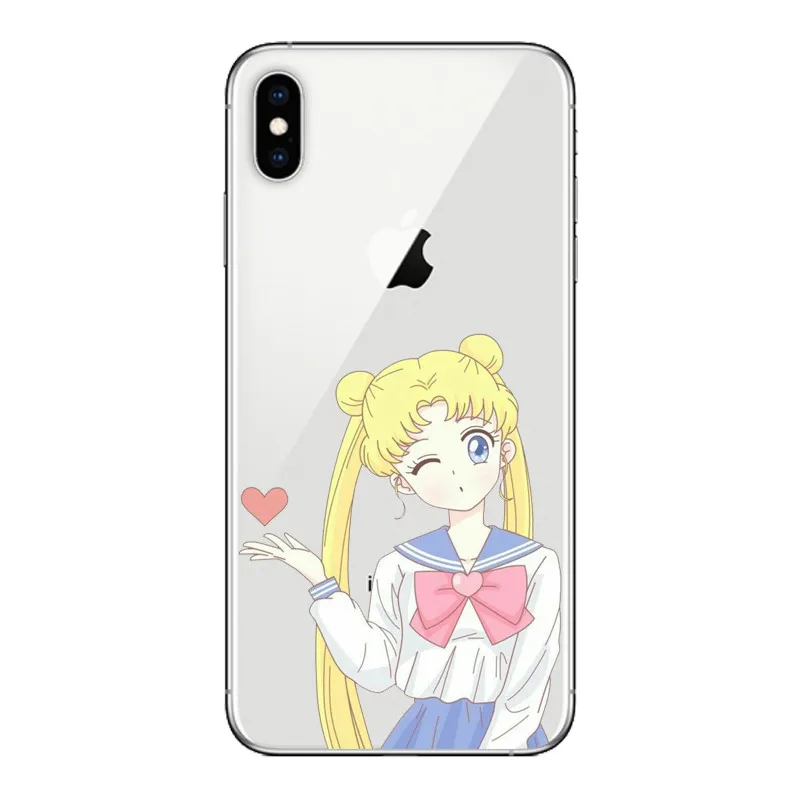 Прозрачный силиконовый чехол из ТПУ с изображением Сейлор Мун для iPhone X XS Max XR 5 5S SE