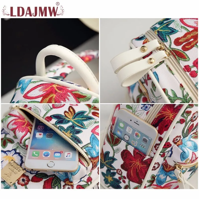 LDAJMW 2018 Новый Модный женский кожаный рюкзак с трехмерной цветочной вышивкой для