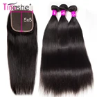 Прямые волосы Tinashe, пряди волос с застежкой, бразильские волосы, волнистые 3 пряди, человеческие волосы без повреждений, 5x5, кружевная застежка с пучками