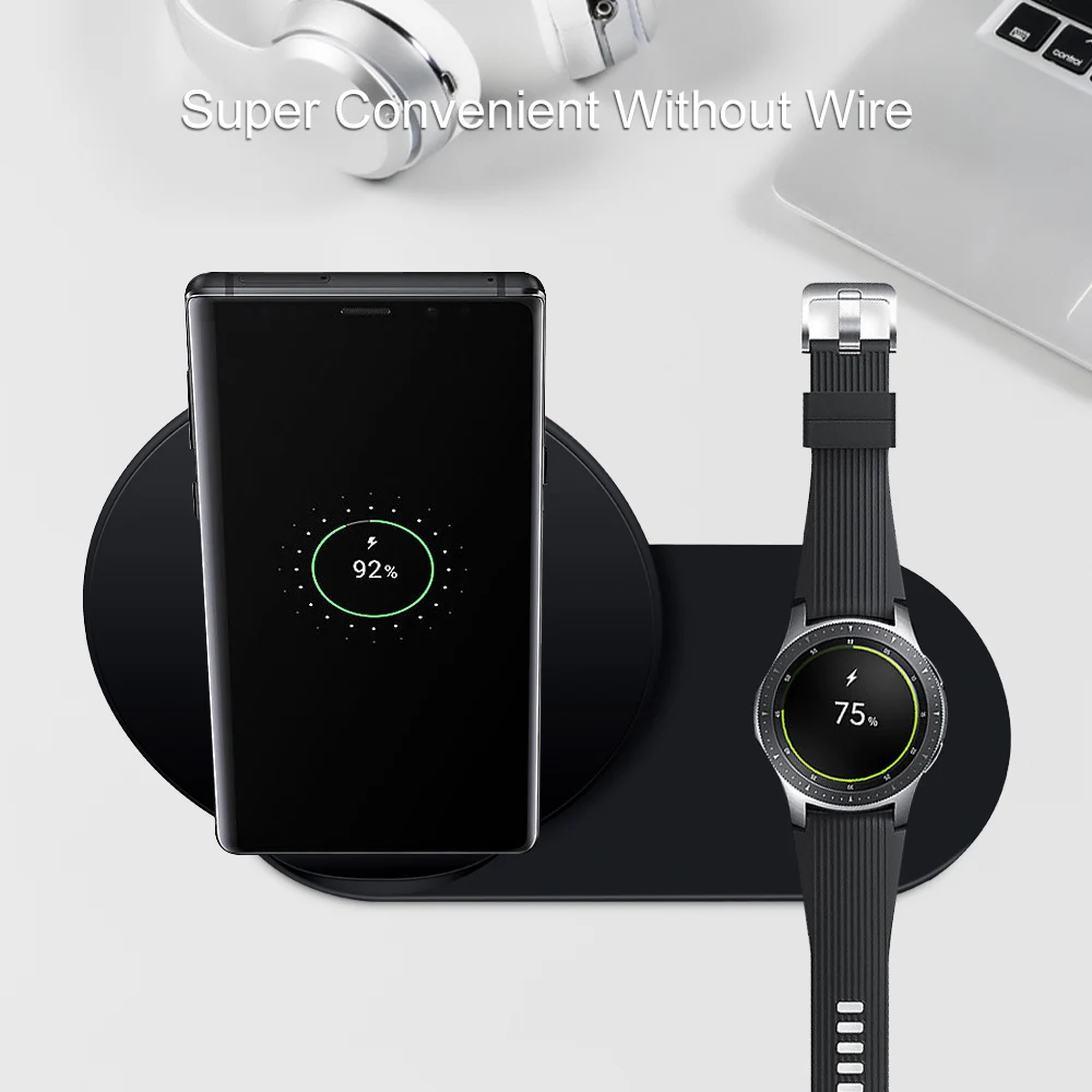 Ascromy 2 в 1 Беспроводное зарядное устройство для samsung Galaxy S9 S8 plus Note 9 8 S7 S6 edge gear S2 S3 S4 подставка быстрая Беспроводная зарядка Qi