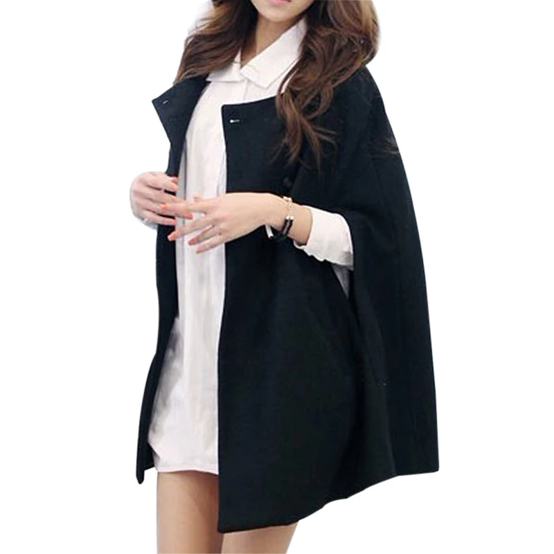 Женское шерстяное пончо летучая мышь зимнее теплое дамское пальто куртка