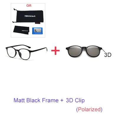 TWO Oclock Magnet Sunglass Women Men Polarized Lens Optical Spectacle Frame Clip On Glasses Men Round TR90 3D Night Vision A2245 - Цвет линз: 1 Frame 1 3D Clip