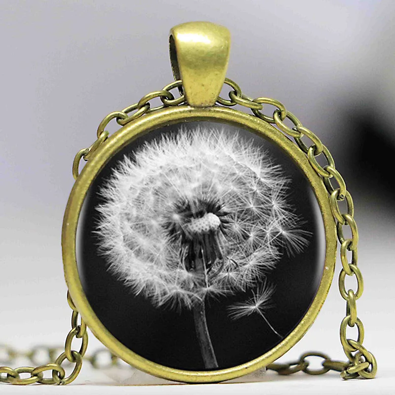 Колье и подвески с логотипом одуванчика черно-белый цветок ручная работа круглая