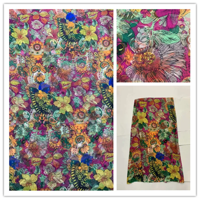 

140cm New Summer Print 100%Silk Chiffon Fabric Fashion colorful leopard design print 100% silk chiffon fabric 6momme DS23