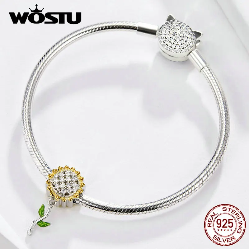 WOSTU желтая эмаль Подсолнух очарование серебряные бусины 925 пробы подходит