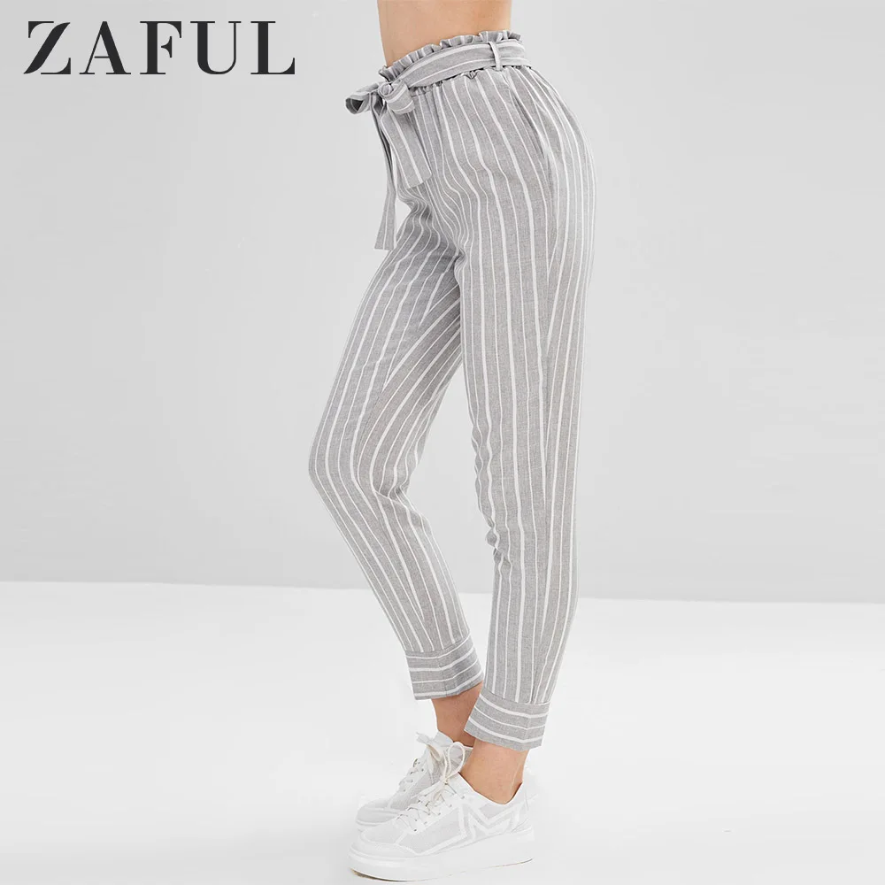 ZAFUL Женские брюки-карандаш с высокой талией в полоску брюки-галифе повседневные