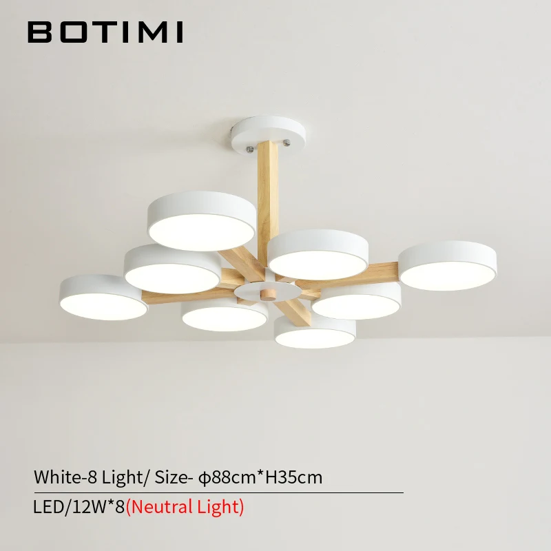 White-8 Light BOTIMI 220 в светодиодный светильник с металлическим абажуром для гостиной, современные потолочные люстры, деревянные люстры, подвесные лампы для комнат - Цвет абажура: White-8 Light