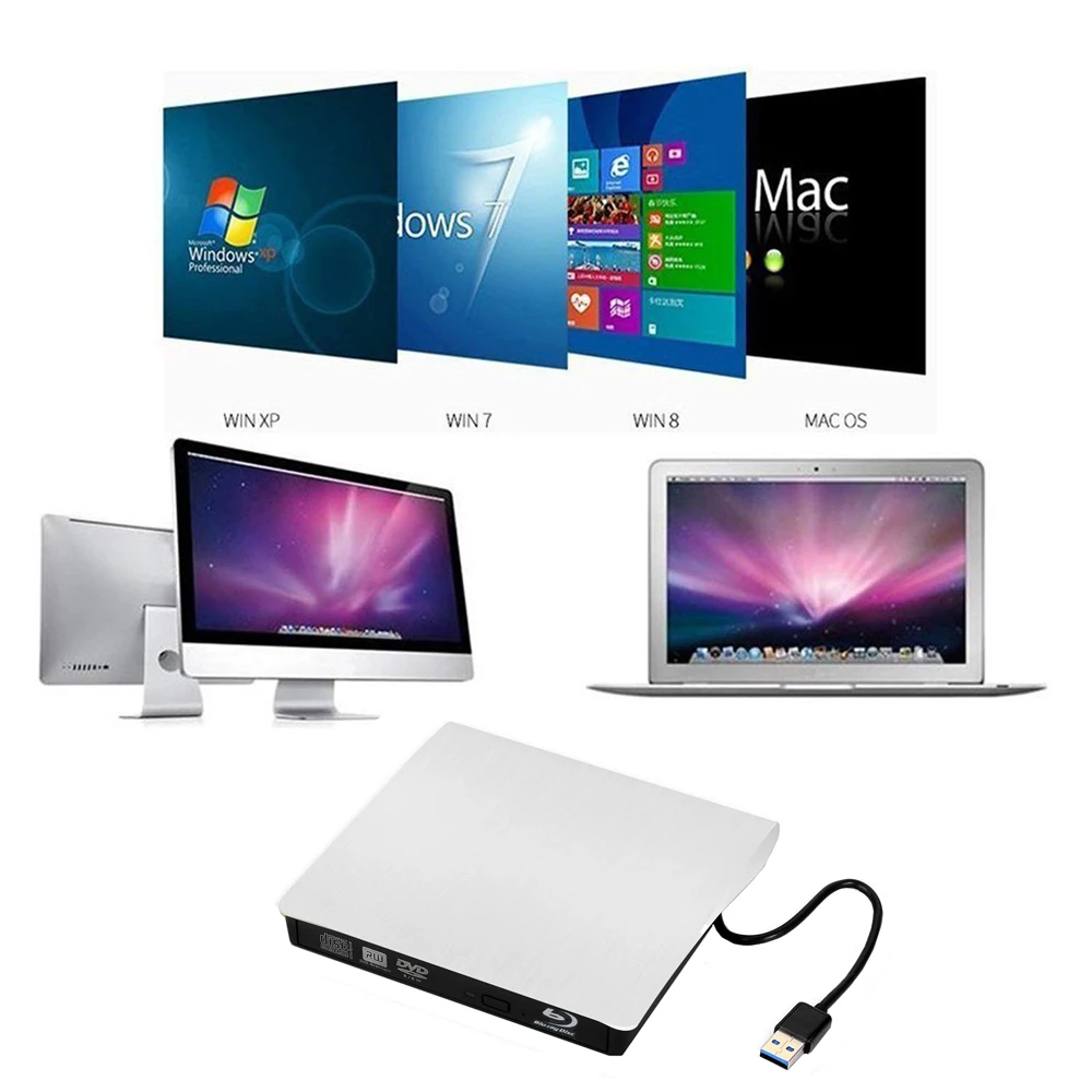 Bluray Drive Slim USB 3 0 Burner BD-RE CD/DVD RW Writer Play Blu-Ray Disc для ноутбука Mac PC HP ACER DELL | Компьютеры и