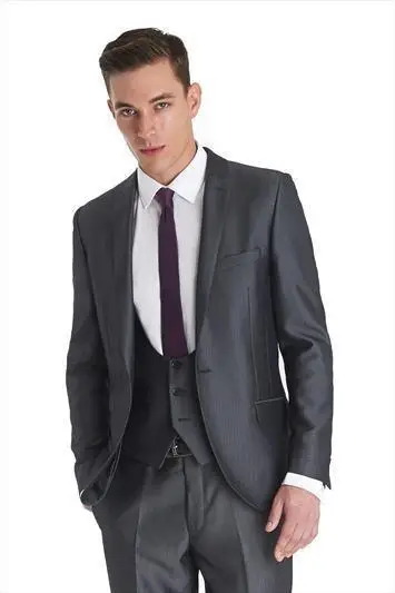 high quality Custom Design dark gray Groom Tuxedos Groomsmen Wedding/business Suits( jacket+Pants+vest+tie)