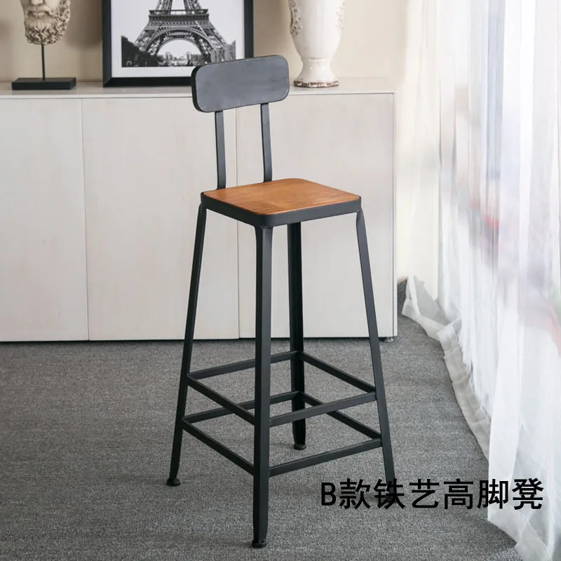 B Iron Art Stand Ретро Барный Стул Кованое железо табурет твердый деревянный барный табурет креативный высокий стул барное кресло для отдыха переднее кофейное кресло - Цвет: B Iron Art Stand