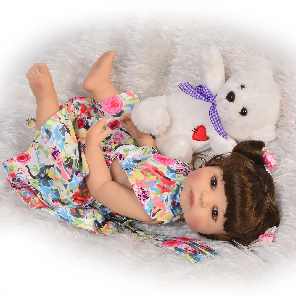 

alive 55cm Silicone vinyl Bonecas brown eyes Baby newborn realistic bebes reborn dolls babies toy with mini plush doll gift