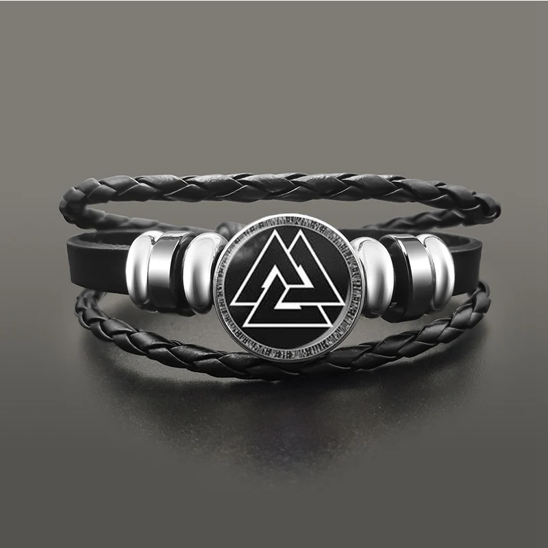 Viking Compass Multilayer Beads Snap Button Bracelet Men Fashion Braided Leather Bracelets Bangles Retro Punk Wrap Wristband