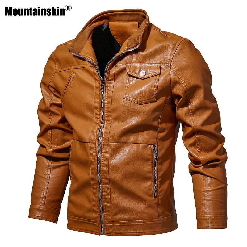 Мужские кожаные куртки Mountainskin мотоциклетное пальто из искусственной кожи