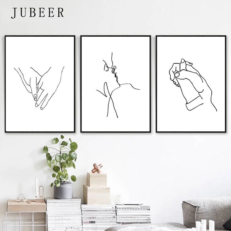 

Love Art Line Painting Set of 3 Prints Kissing Art Holding Hands Romantic Gifts Simple Posters and Prints Nordic Decoration Home