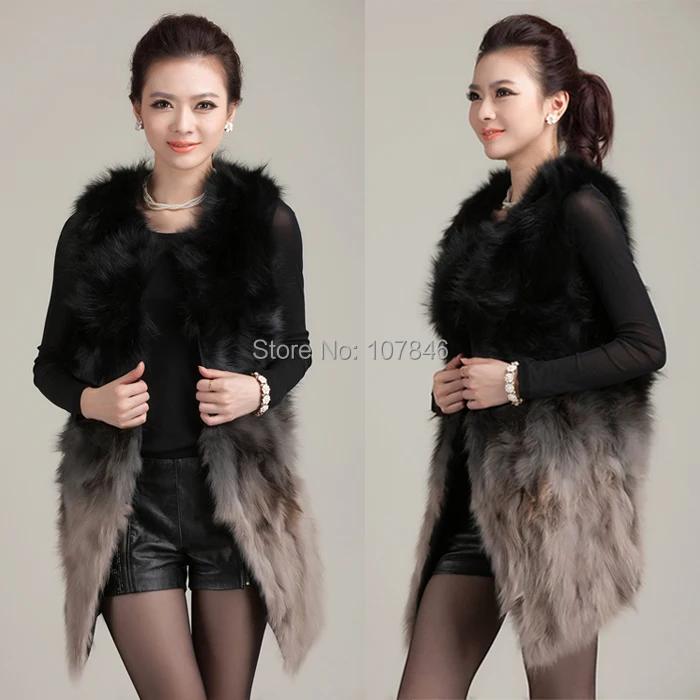 Осенне зимний женский жилет из натурального меха енота меховой с галстуком