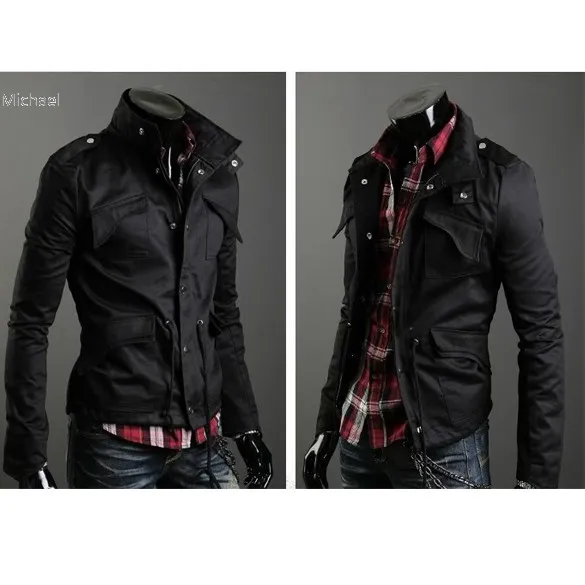 Для мужчин куртка Повседневное Стильный Slim Fit молния куртки пальто хлопка смеси