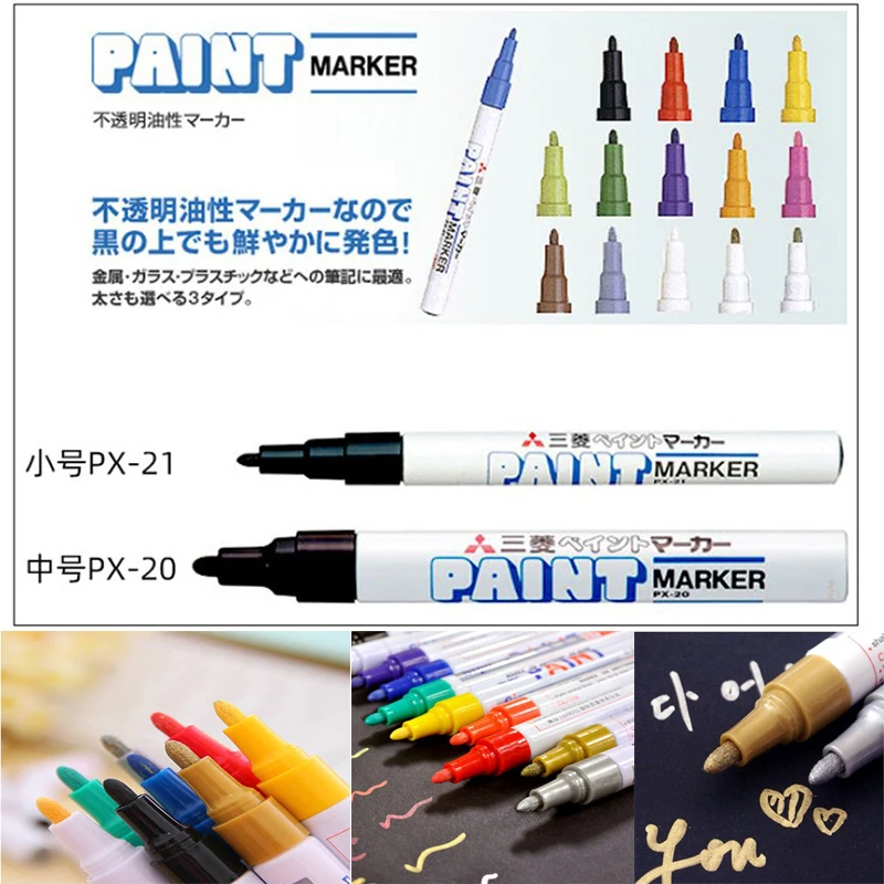 1PC UNI Mitsubishi PX-21 0.8-1.2mm PX-20 2.2-2.8mm Oil Waterproof Car Tyre Tire Tread Rubber Metal permanent Paint Marker Pen
