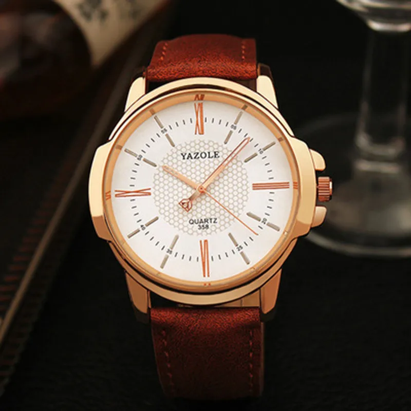 358 Brown white YAZOLE, мужские наручные часы с кожаным ремешком, люксовый бренд, Мужские Аналоговые кварцевые часы, наручные часы, мужские часы - Цвет: 358 Brown white
