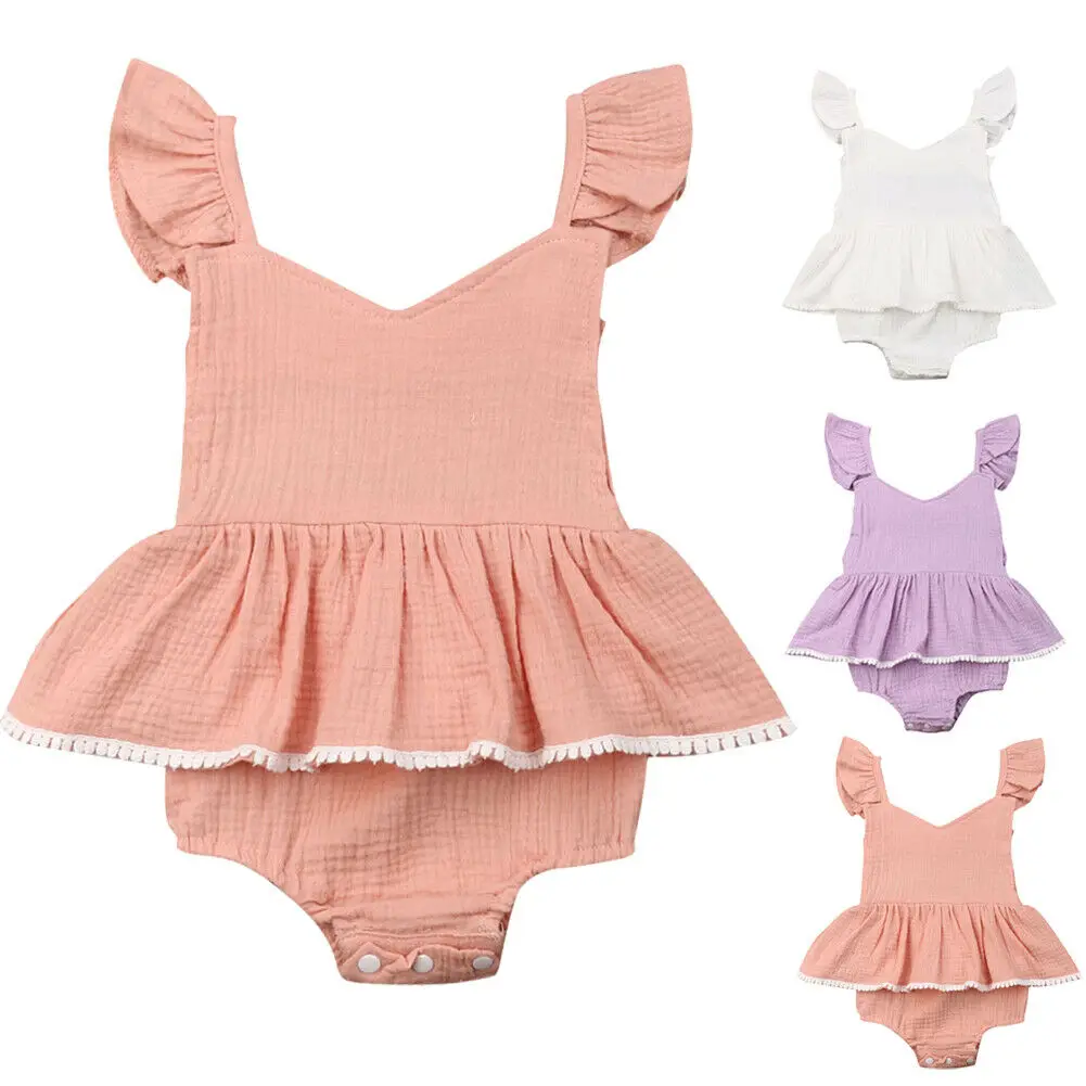 Летняя одежда для новорожденных девочек Однотонная юбка пачка без рукавов с