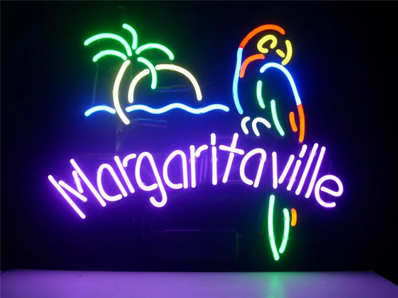 

NEON SIGN For JIMMY BUFFETT MARGARITAVILLE PARADISE PARROT Signboard REAL GLASS BEER BAR PUB display Light Signs 17*14"