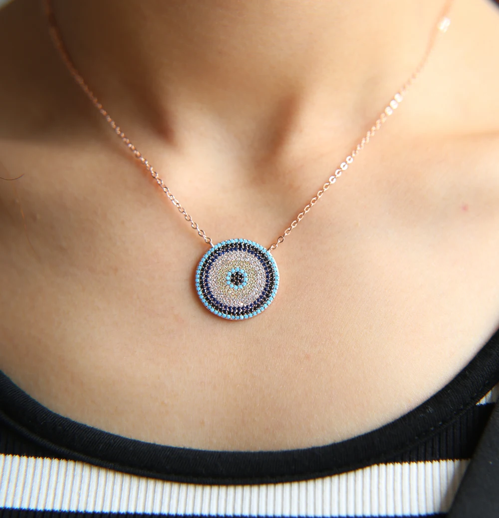 

High quality 2017 promotion jewelry multi color disco rainbow rose gold color cz fashion lady jewelry necklace