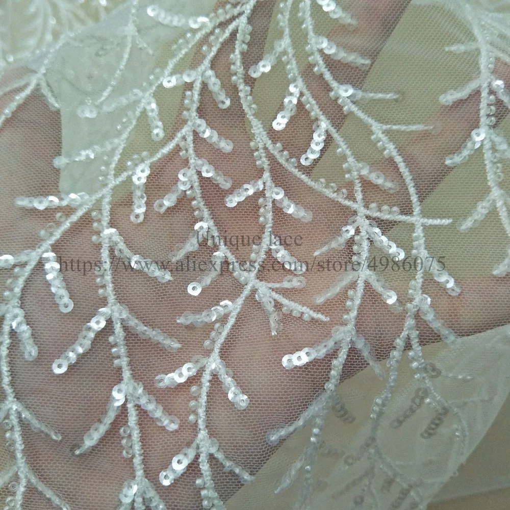 2019 Bridal lace fabric sequins beaded dress 130cm width for evening gown | Дом и сад