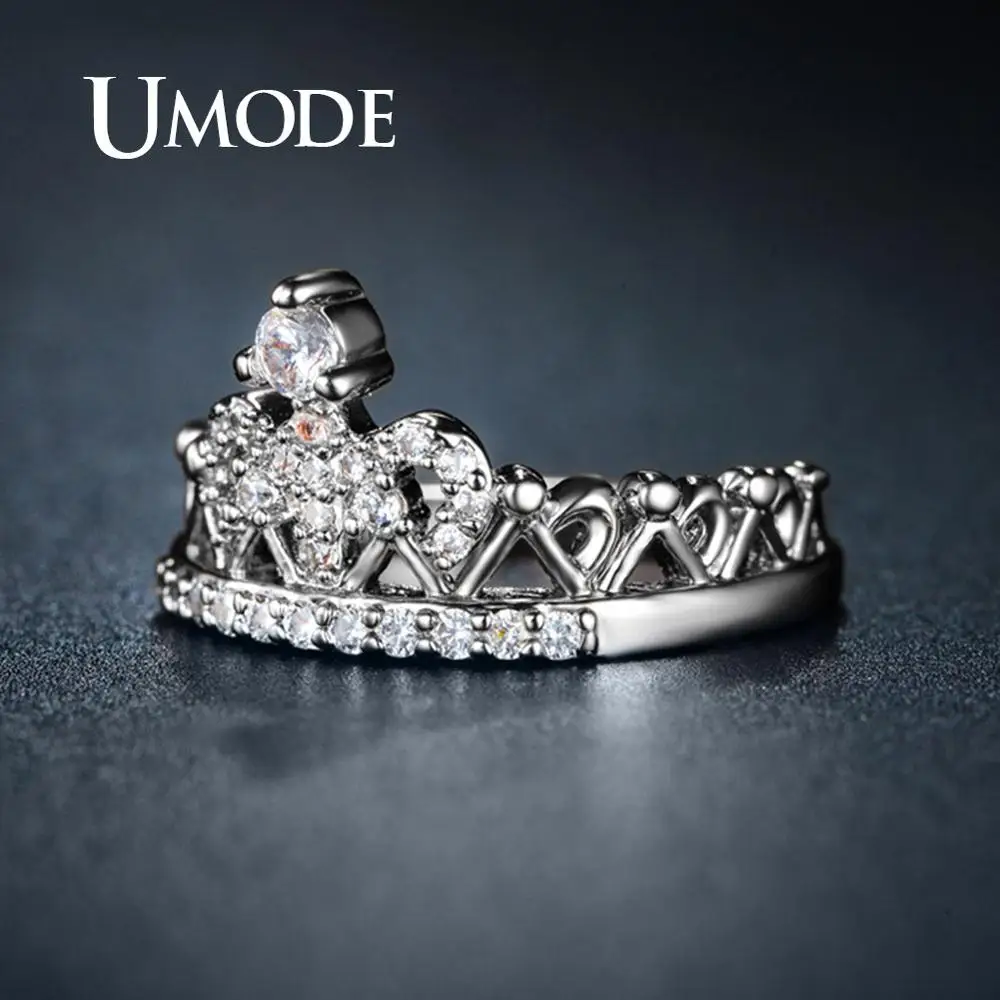 Кольцо UMODE с короной для женщин кольца обещания фианитом белое золото Роскошные