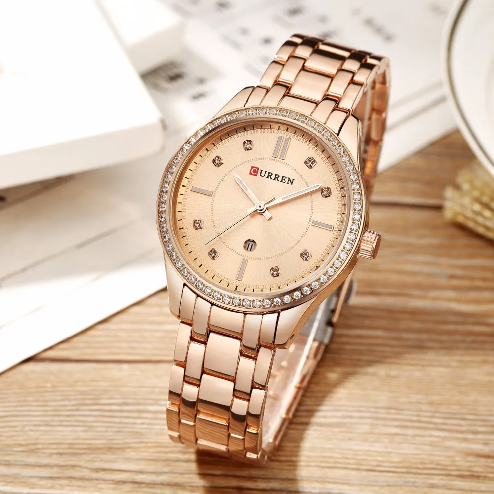 CURREN 9010 Luxury Fashion Women's Watches Quartz Watch Bracelet Auto Date Wristwatches Stainless Steel Women | Наручные часы
