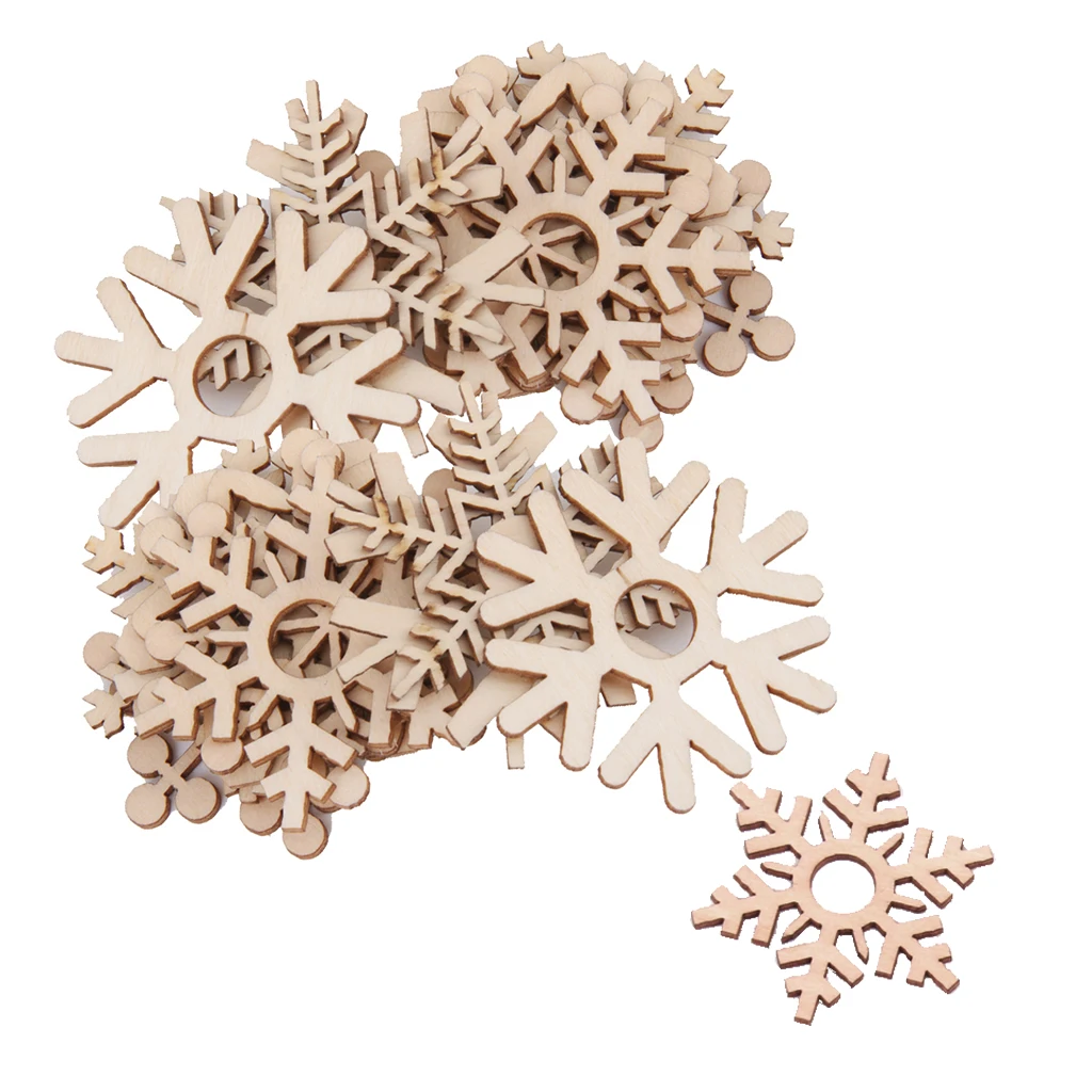 

20 Pieces Wooden Shape Snowflake Embellishments Festival Hanging Ornaments Basewood Natural Wood Color