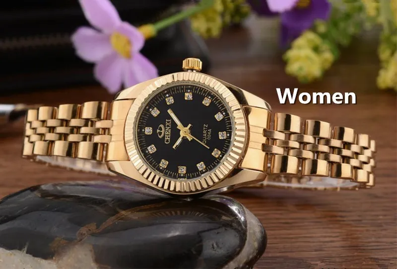 Women Black CHENXI золотые новые часы золотые модные женские часы полностью золотые из нержавеющей стали кварцевые часы оптом женские золотые часы PENGNATATE - Цвет: Women Black
