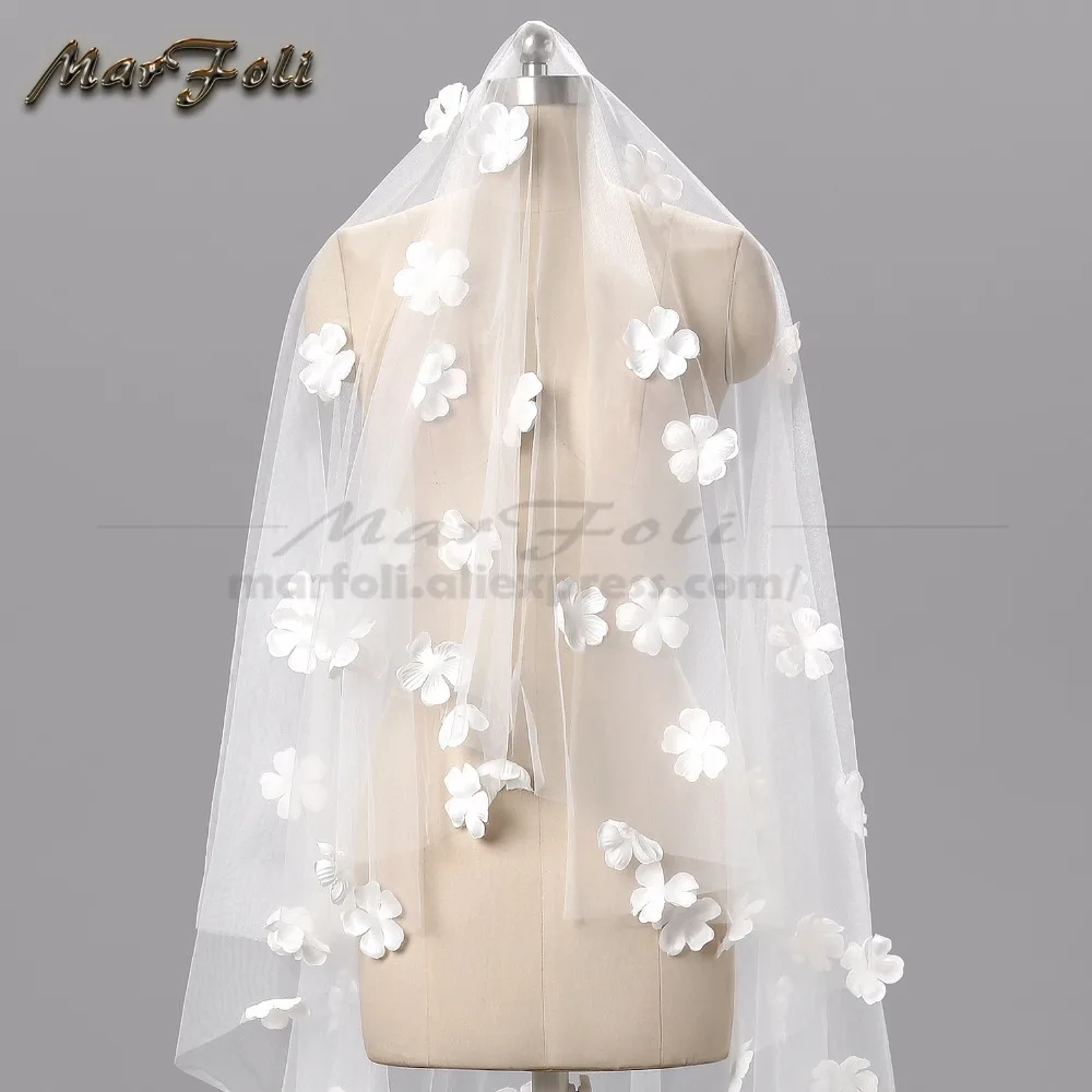 Романтичная вуаль для свадьбы 3 метра с длинным хвостом белого цвета и слоновой