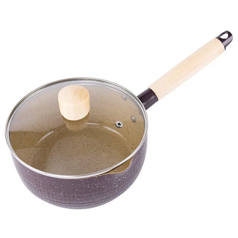 

Japanese style non stick snow pan milk instant noodle porridge sugar soup small stew baby pot wood handle glass lid