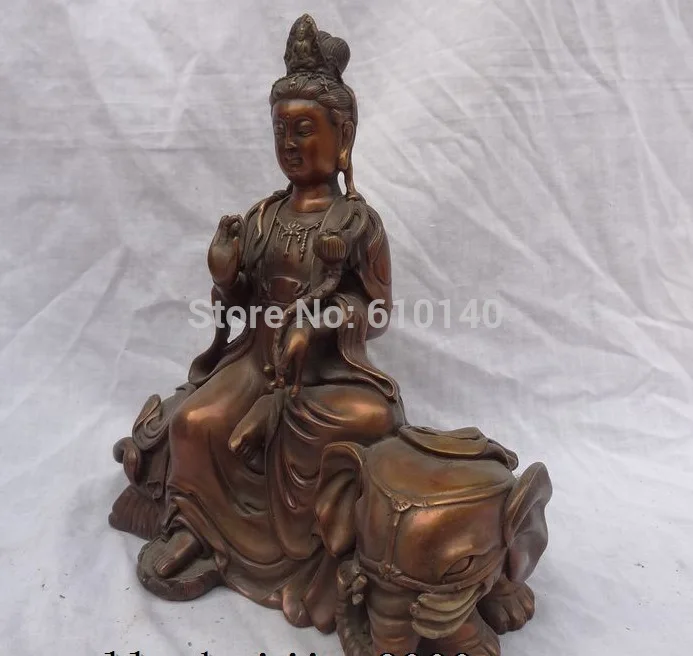 10 &quotкитайские буддизм из чистой бронзы Lotus WenShu Kwan-Yin QuanYin статуя слона | Дом и сад